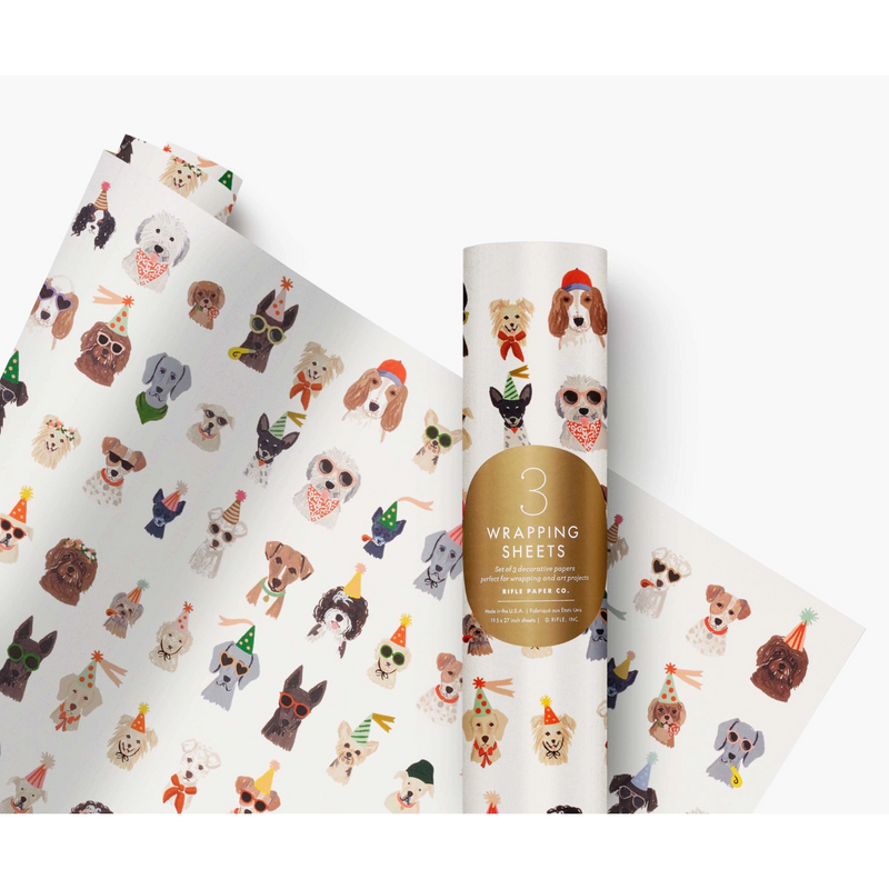 Rifle Paper Co. Roll of 3 Party Dogs Wrapping Sheets