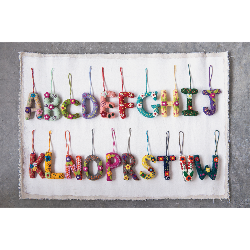 Wool Felt Embroidered Alphabet Ornament