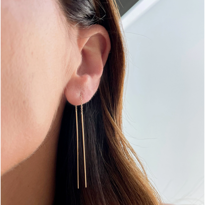 EF Collection Gold Bar Threader Earring
