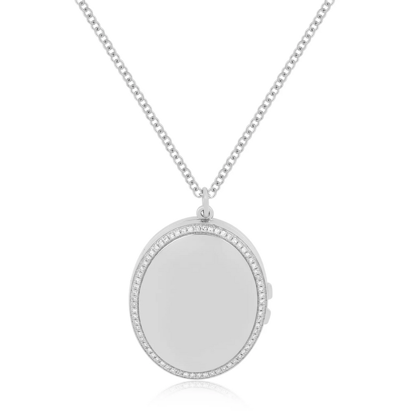 EF Collection Gold and Diamond Oval Locket Necklace