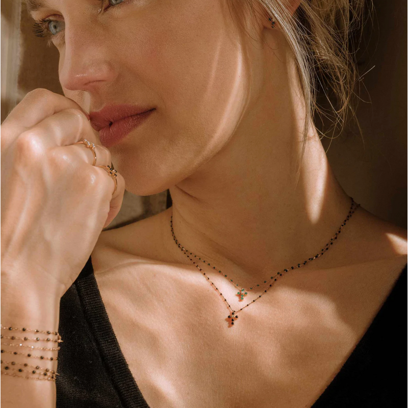 Gigi Clozeau Mini Gigi Pearled Cross Necklace 16.5"