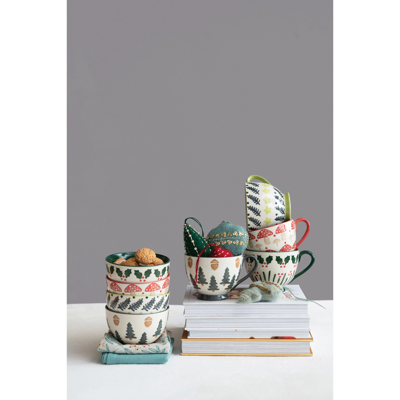 Hand-Stamped Stoneware Bowl with Pattern