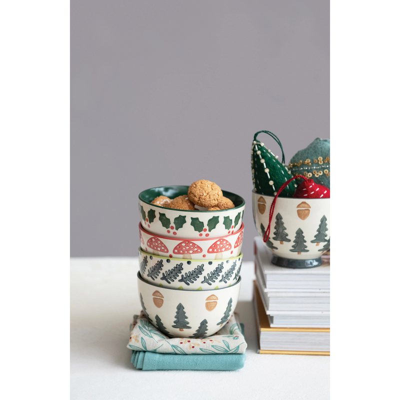 Hand-Stamped Stoneware Bowl with Pattern