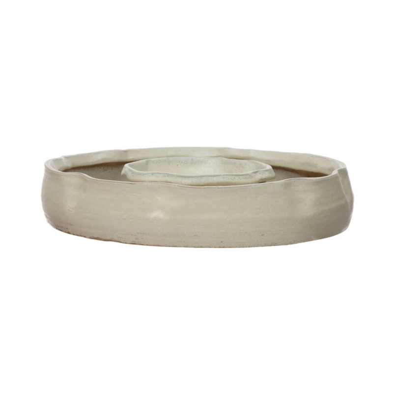 Stoneware Ring Shaped Serving Dish with 2 Sections, Reactive Glaze