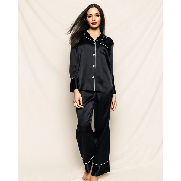 Petite Plume 100% Mulberry Black Silk Women's Luxe Pajama