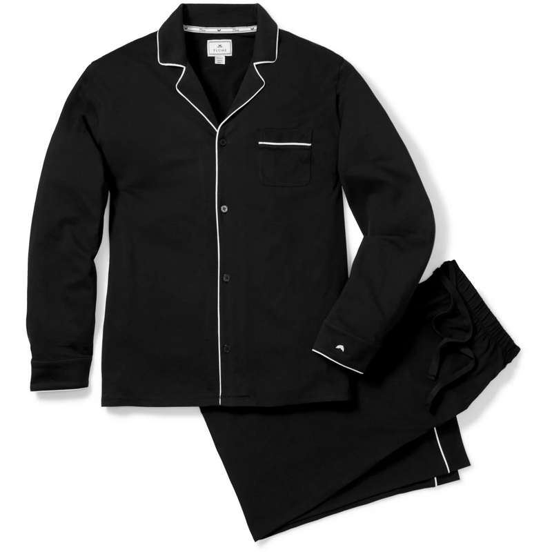 Petite Plume Men's Luxe Pima Cotton Black Pajama Set