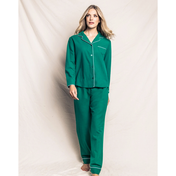 Petite Plume Women's Forest Green Classic Flannel Pajama Set
