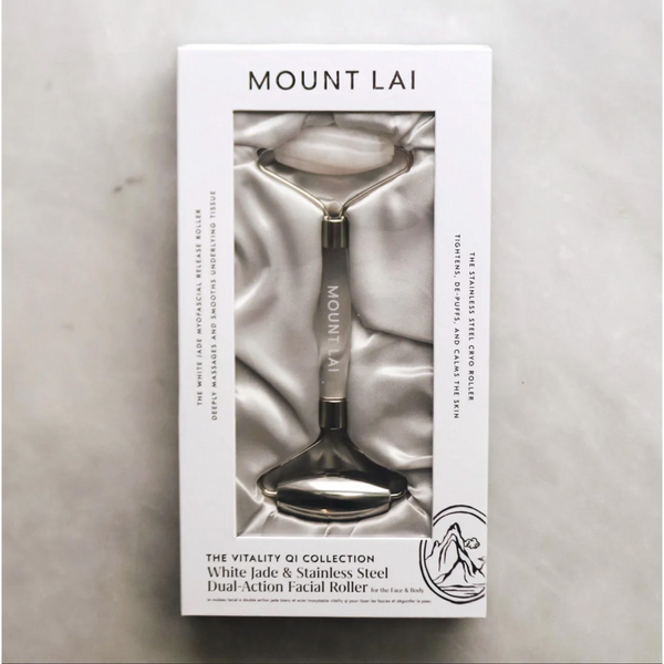 Mount Lai The Vitality Qi White Jade & Stainless Steel Dual Action Facial Roller