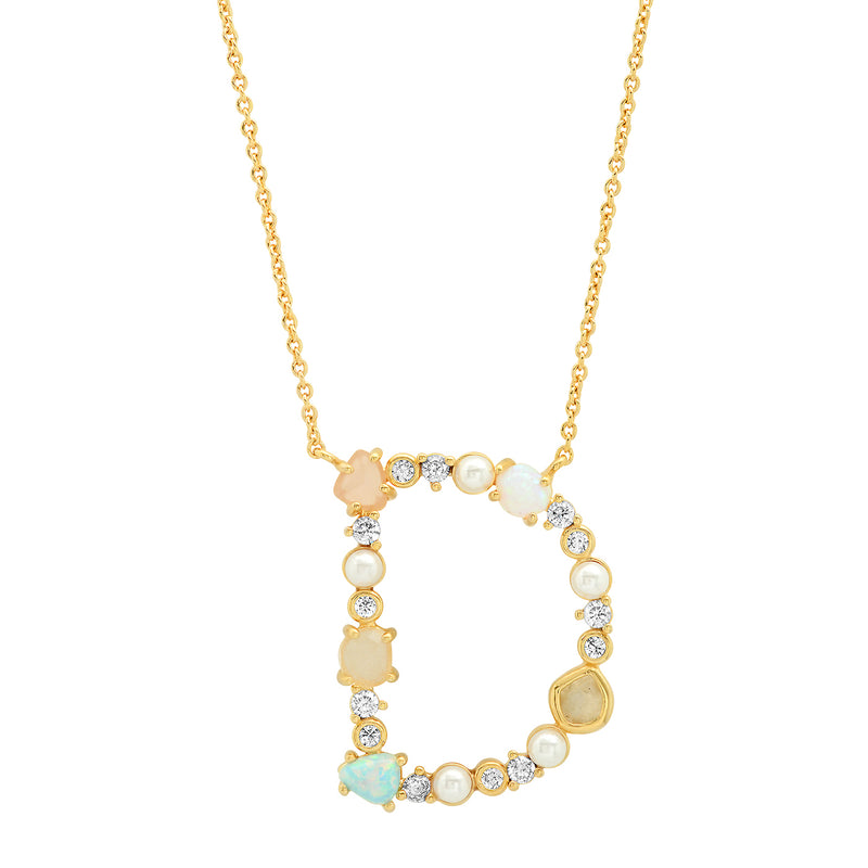 Tai Opal Stone Crusted Initial Necklaces