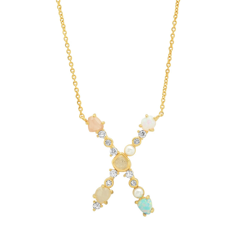 Tai Opal Stone Crusted Initial Necklaces