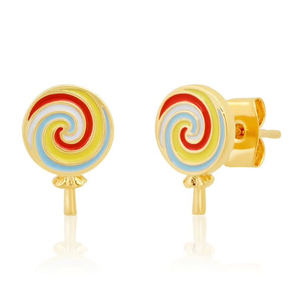 Tai Gold- brass based lollipop earrings with enamel detailing - Width - 8mm, Length: 11mm