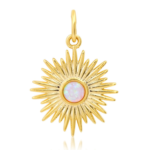 Tai Gold textrued sun with opal center charm