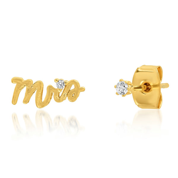 Tai Simple gold Mrs. post mix with clear CZ earrings