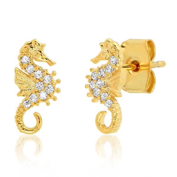 Tai Gold CZ seahorse post earrings