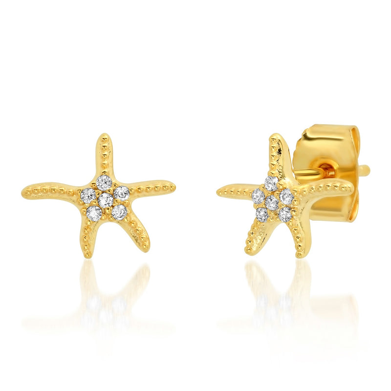 Tai Small gold clear CZ starfish post earrings