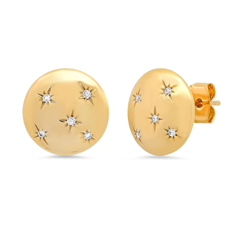 Tai Large simple gold button post earring with CZ