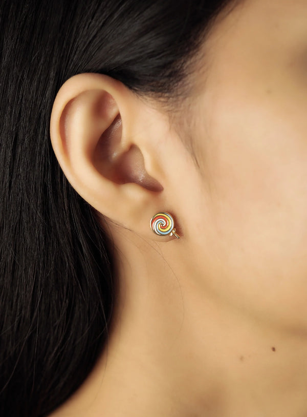Tai Gold- brass based lollipop earrings with enamel detailing - Width - 8mm, Length: 11mm
