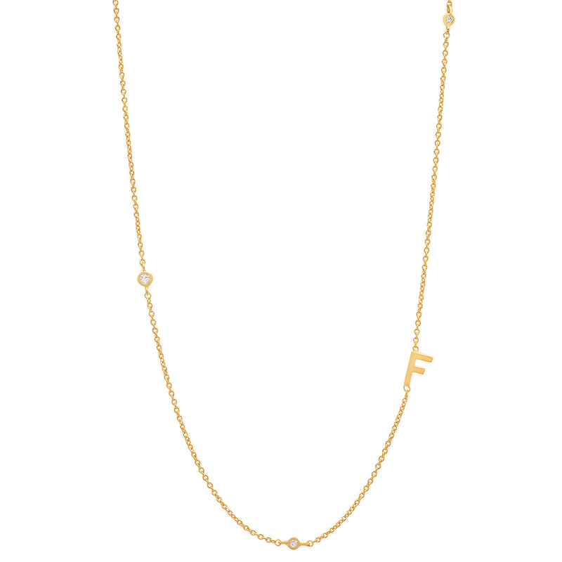 Tai Gold simple chain initial necklace with three CZ