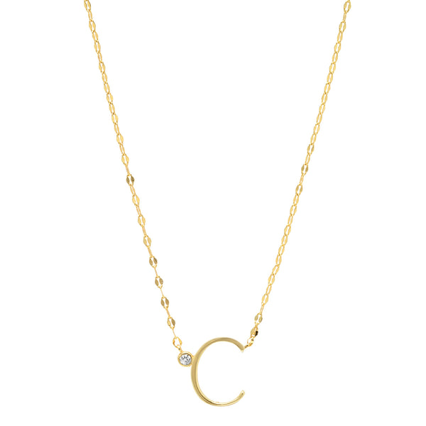 Tai Gold shiny chain with simple gold monogram and CZ