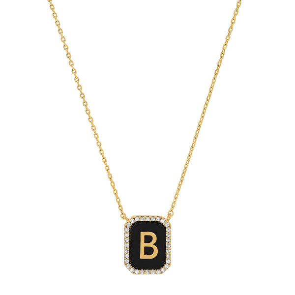 Tai Gold simple chain necklace with onyx pendant center