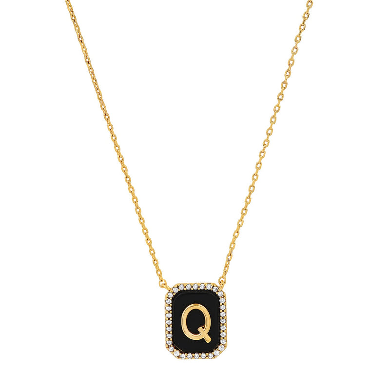 Tai Gold simple chain necklace with onyx pendant center