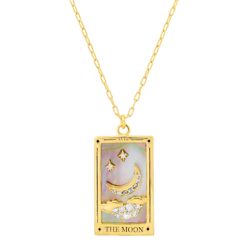 Tai Gold simple chain necklace with inlay black MOP crescent moon and clouds pendant