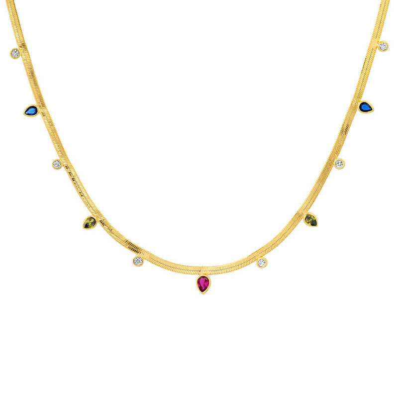 Tai Herringbone chain necklace with multiple glass and CZ