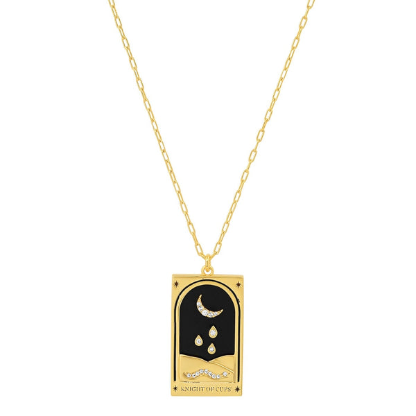 Tai Gold midi link chain necklace with black onyx - tarot card - crescent moon detailing
