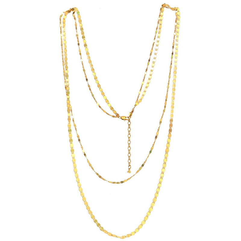 Tai shiny gold long chain multi layered necklace