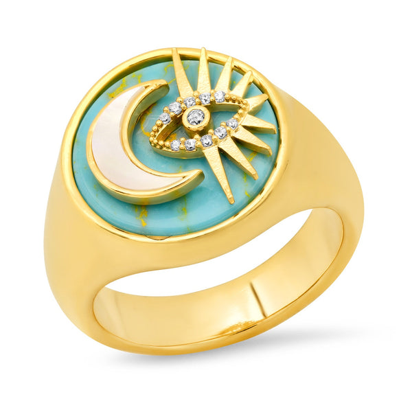 Tai Turquoise Moon Eye Inlay signet ring - 20 mils