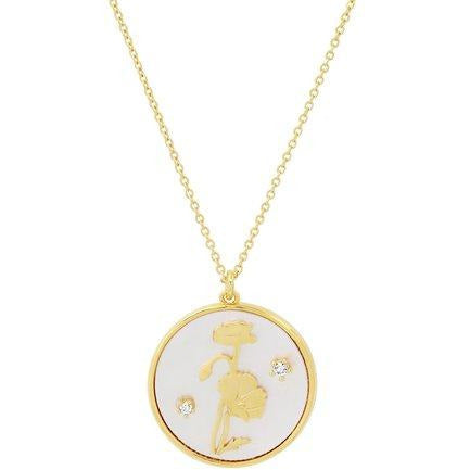Tai Gold simple chain necklace with oval shaped pendant - MOP inlay - poppy flower