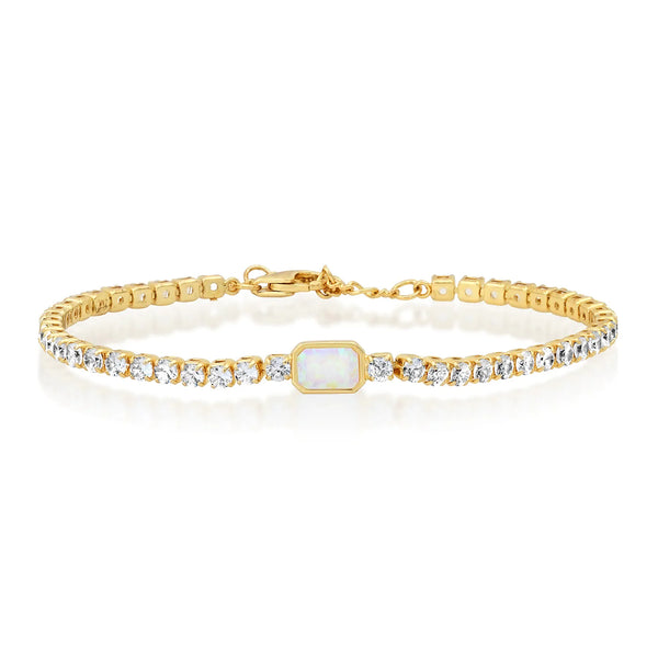 Tai Gold tennis chain bracelet with emerald cut opal