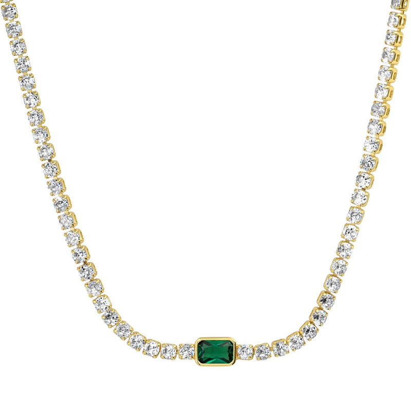 Tai Gold tennis chain necklace with emerald cut