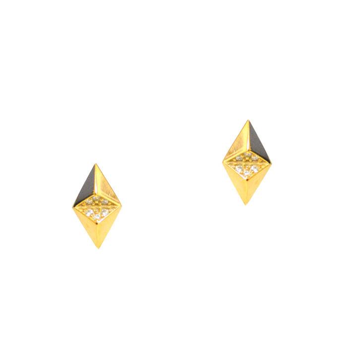 Tai Gold vermeil double pyramid with CZ post earring