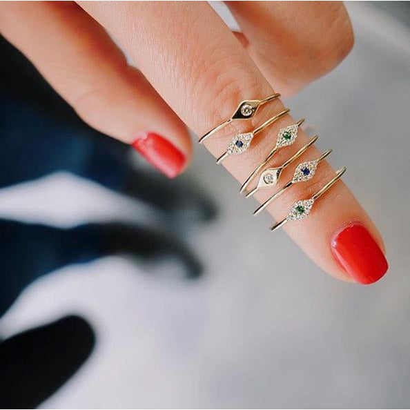 EF Collection Diamond Mini Evil Eye Stack Ring