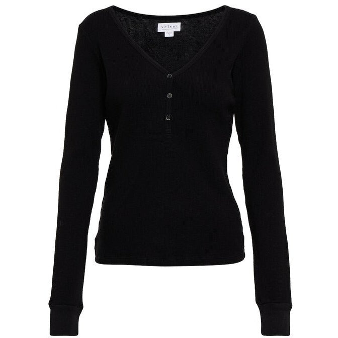 Velvet Hilary LS Henley Top Black