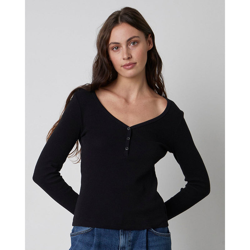 Velvet Hilary LS Henley Top Black