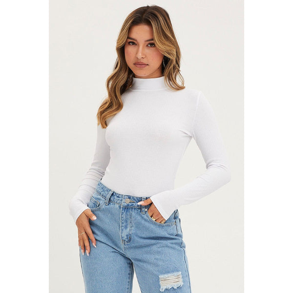 Velvet Kaylie Longsleeve Mock Nck Top White