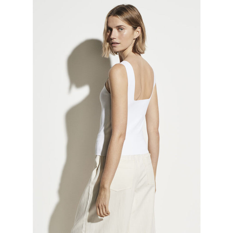 Vince Ribbed Square Neck Tank Optic White