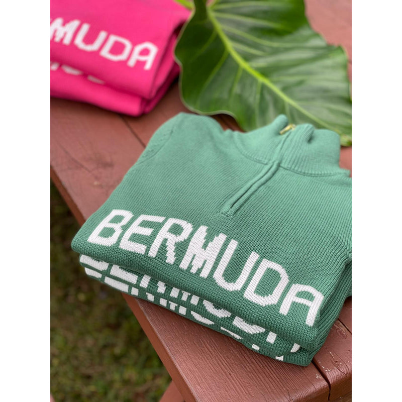 Bermuda Sweater Quarter Zip Green/Ivory
