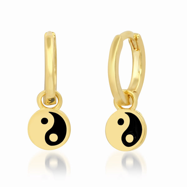 Tai Simple gold huggie with yin yang enamel drops