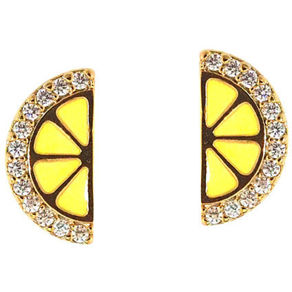 Tai Yellow enamel lemon slice with CZ edges post earrings