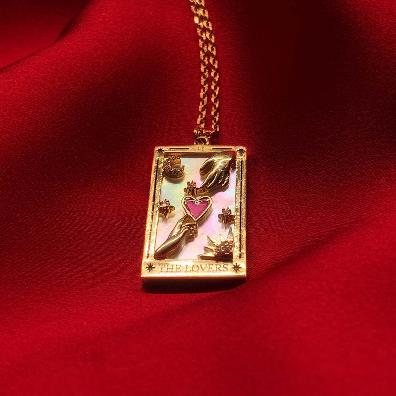 Tai Gold chain link necklace with lover's tarot accent